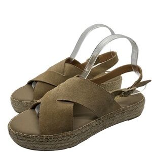Paseart Suede Leather Cross Strap Espadrille Slingback Sandals 39